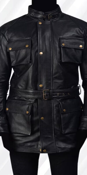 Black Leather Belted Jacket Men Dolf Black Leather Jacket Men's Solid Military Commando Panther Trialmaster Leather Jacket Long Trench Coat